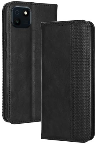 Topme Cover per Smartphone, Compatible with Wiko T10 (6.5 Inches) Custodia Case, Custodia per Telefono in Pelle Elegante Slot per Schede Testurizzato.Nero