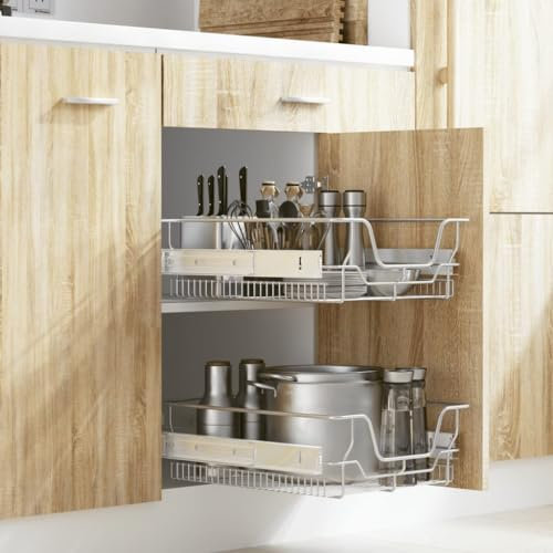 Brokky Pull-Out Wire Baskets 2 pcs Silver 45 cm-Pull Out Wire Basket Kitchen Larder Base Unit Cupboard Storage Soft Close