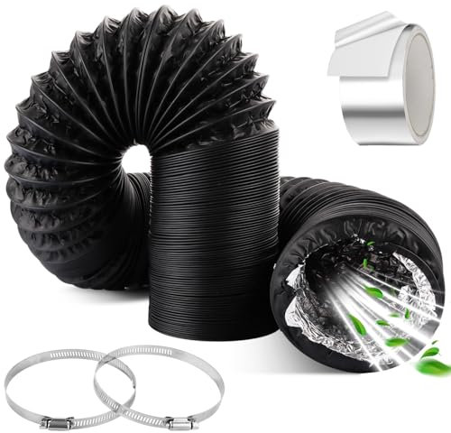 AKOLAFE 16FT (5m) Tumble Dryer Vent Hose Flexible 150mm Ducting 6Inch Aluminum Tumble Dryer Pipe Extra Long for HVAC Ventilation Cooker Hood Extractor Fan Air Conditioner, Black
