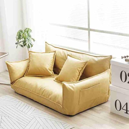 BEDOIN Verstellbares Bodensofa Couch mit 2 Kissen, 5-fach verstellbare Rückenlehne und Armlehnen, vielseitiges Boden-Sitzsofa für Wohnzimmer, Gelb-2
