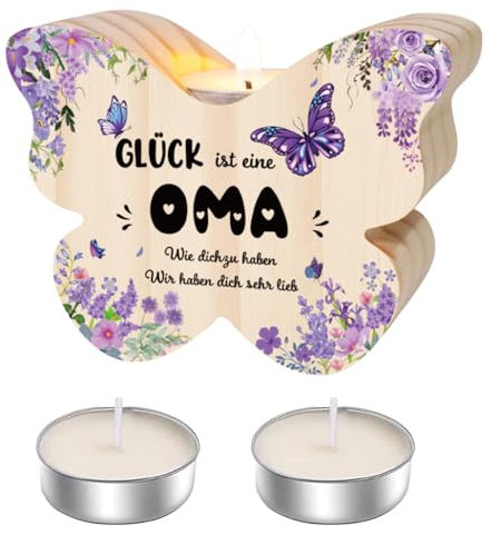 Muttertagsgeschenk für Oma,Kerzenständer Kerzenhalter Geburtstagsgeschenk Weihnachten für Beste Oma Geschenk,Muttertag Schmetterling Kerzenleuchter mit 2 Kerze