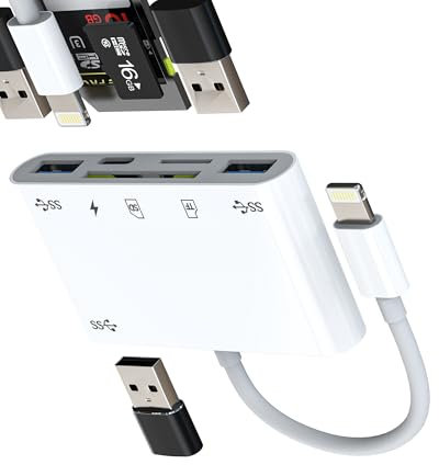 Adaptador Lightning a USB 6 En 1 Lector Tarjetas SD Micro SD para iPhone 14 Pro Max USB-A OTG 3.0 para iPad para Apple Cargador Cable Digital Cámara Memoria TF Card Reader Fotos Almacenamiento Teclado