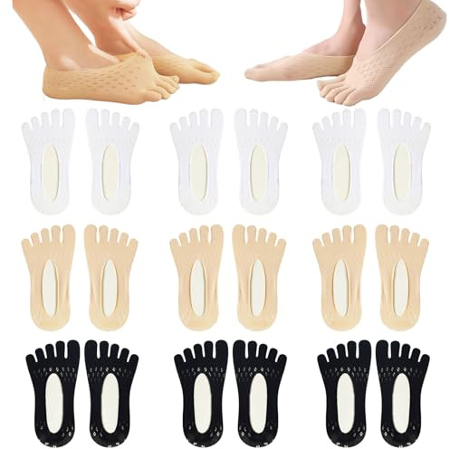 TUONYIS 9 Paia Calzini Invisibili,Donna Calze Con Dita Separate Calzini Cinque Dita,Calzini Corte Ortopedici a Compressione per Tacchi Alti, Scarpe da Ginnastica (3 Colori)