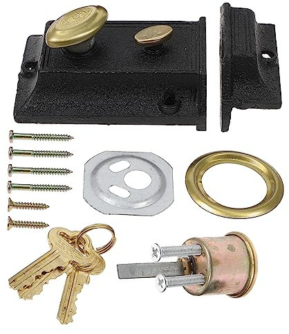 SHINEOFI Serrures à Pêne Dormant Pour Portes Extérieures Ancienne Serrure De Porte Pêne Encastré Pour Double Loquet De Portail Bouton De De Sécurité