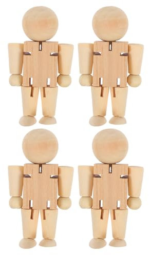 Housoutil 4 Stück Holzfiguren Zeichnungspuppen Schaufensterpuppe zeichnen posiert als Holzfigur Nussknacker aus schlichtem Holz Zeichnungsfigurenmodell Nussknacker-Soldat aus Holz Beige