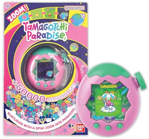 Bandai - Tamagotchi Paradise Erde - Virtuelles Haustier zum Aufziehen - Tamagotchi Interaktives Spielzeug auf Deutsch, Zoom - Modell Erde in Rosa und Grün - Spielzeug für Kinder ab 6 Jahren - 43421