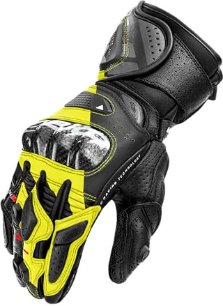SHIMA RS-3 Motorrad Handschuhe Herren Leder Lange Sommer Motorradhandschuhe Schutz Touchscreen Touren Lederhandschuhe Motorcycle Belüftet Verstärkt Scheibenwischer (Männer, Fluo, 3XL)