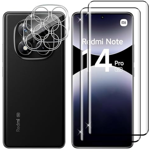 Lutree for Xiaomi Redmi Note 14 Pro 5G Tempered Glass, 2+2 Pack 3D Screen Protector + Camera Lens Protector, 9H Hardness HD Bubble-Free Film, Anti-Scratch Premium Protective Glass