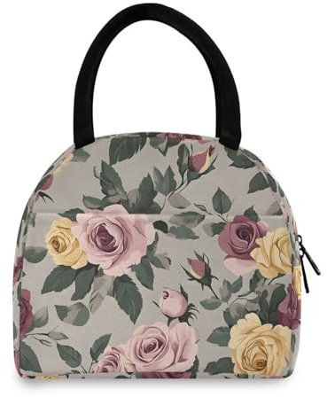 OWFKAY Bolsa de almuerzo para mujer, lonchera aislada, vintage, rosa, amarillo y rosa
