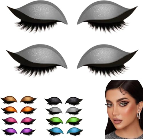 2 Pairs Lazy Eye Shadow Eyelash Patch, Eyeshadow and lash Sticker, 2-in-1 Reusable Eye Makeup Stickers with False Lashes & Shadow (Silver)