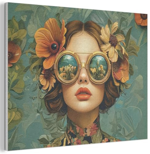 MuchoWow© Bilder aus Filz Wohnzimmer Deko Modern Wandbild Kunstdruck Bild | 80x60 cm - Schlafzimmer über Bett Room Decor Geschenke Frau - Blumen - Schmetterlinge - Natur - Vintage