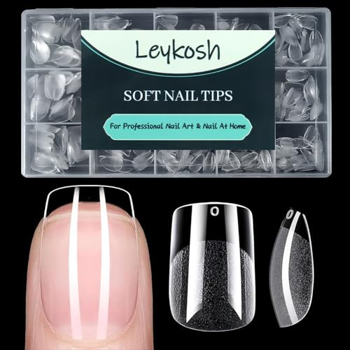Short Square Nail Tips, 216pcs Acrylic Soft Fake Nails Gel Nail Tips, Full Cover Pre-Shaped Matte Clear Press on Nails for Extension, Diy at Home Manicure 12 Sizes
