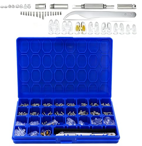 1000 Pcs Eyeglass Repair Kit, Complete Eyewear Fixing Set Screws Nose Pads | Silicone Metal, Assorted Screw Nuts 3-In-1 Screwdriver Tweezer Cleaning Cloth for Eyeglasses Sunglasses Quick Repair