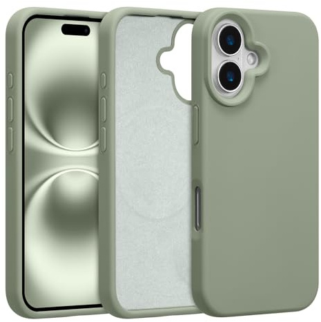 UCASONG Magnetic Liquid Silicone Case for iPhone 16 Plus, Copper Green | 6.7Inch, Compatible with MagSafe, Cute Plain Solid Color Slim Case, Soft Smooth Matte Shockproof Protective Cover