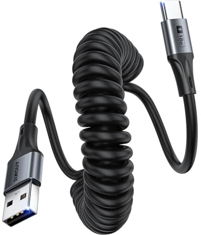 SUNGUY USB C Spiralkabel, 1.2m【Dehnbar: 0.3–0.8m】 USB auf USB C Android Auto Kabel und Datenkabel für iPhone 17 16 15 Pro Max Carplay, Galaxy S25 S24, MacBook, Pixel