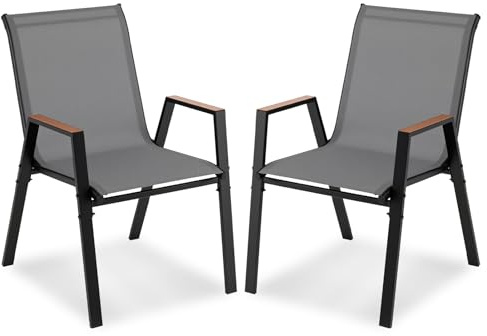 COSTWAY Gartenstühle stapelbar 2er Set, Stapelstühle, Terrassenstühle mit Armlehnen, Balkonstühle bis 180 kg belastbar, 56 x 66 x 88 cm (Grau)