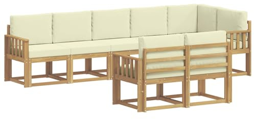 vidaXL Outdoor-Sofagarnitur mit Kissen 8 pcs Weiß und Creme Polyester, Moderne Sofa für draußen, Gartenmöbel-Set, wetterfest, gemütliche Terrassen-Lounge