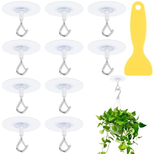 Alethron 10 Stück Klebehaken Decke Extra Stark Deckenhaken Selbstklebend Transparent bis 1-3kg Selbstklebende Deckenhaken Ohne Bohren mit Kleiner Schaber für Tapete Putz Outdoor Deckenlampe Balkon