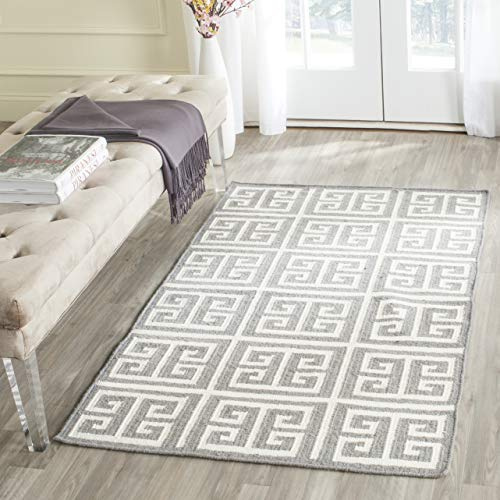 SAFAVIEH Dhurries Collection Accent Rug - 4' x 6', Grey & Ivory, Handmade Flat Weave Wool & Banana Silk, Ideal for High Traffic Areas in Entryway, Living Room, Bedroom (DHU626B)