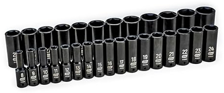GearWrench 84935N 6 Punkt Tiefschlagsteckschlüsselsatz, Metrisch, mit 1/2-Zoll-Antrieb, 29 Teilig