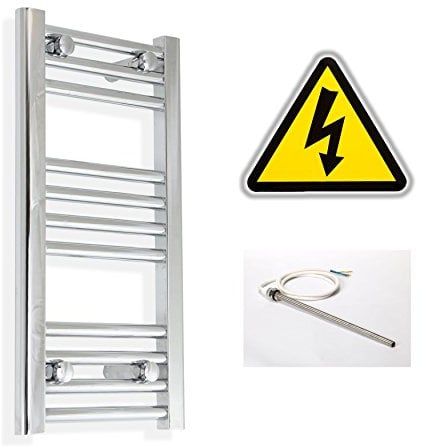 companyblue 200mm wide x 600mm high Prefilled Electric Heated Towel Rail Radiator Flat Chrome Bathroom Warmer