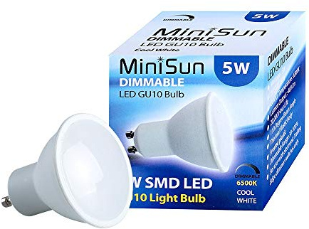 MiniSun | Thermo Plastic Dimmable 5W SMD LED GU10 Light Bulbs | LED Bulbs, Home Décor & Improvement Essential | Pack of 6 | 6500K Cool White