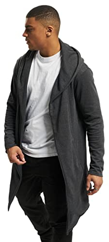URBAN CLASSICS Men's Longline Hoodie Cardigan, Long Frayed Sleeve Sweatshirt with Hoodie, Open Front Cardigan for Men, charcoal, XL