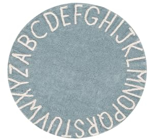 Lorena Canals runder ABC-Teppich waschbar, Antiklook, Baumwolle, Blau, 150 x 150 x 30 cm