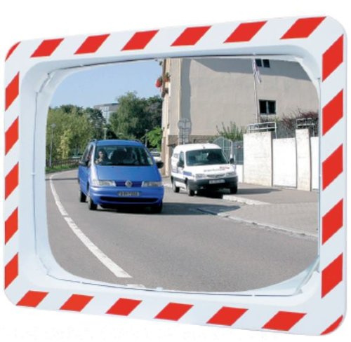 Verkehrsspiegel H600xB800mm Kunststoff,rot/weiß f. 2 Richtungen 20m SPL