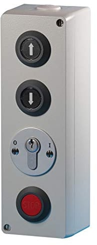 BAUER - Schlüsselschalter AP Zu/Auf/Stop, Zylinder - Torantrieb, Schranke, Aufzug, Drucktaster, Silber