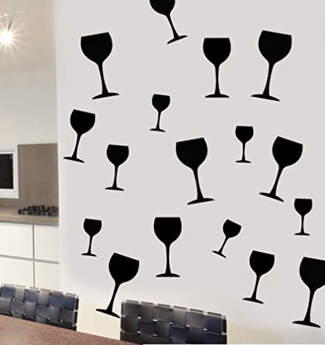 Wine Glass Multipack - Pack of 18 - Black - Repositionable Wall Art Vinyl Printed Stickers