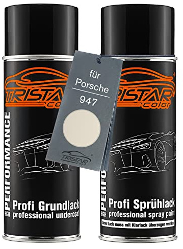 TRISTARcolor Autolack Set Spraydosen für Porsche 947 Perlmutt Metallic | Perl Glanz Weiss Metallic, Set aus Grundlack + Basislack, Sprühdosen 400ml