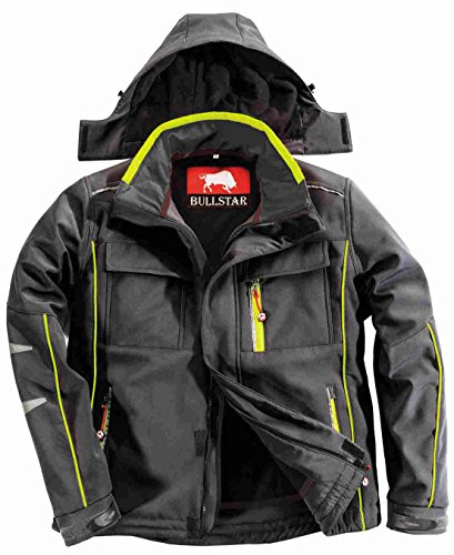 Bullstar Thermo-Softshelljacke ULTRA (Farbe schwarz, Größe L, Funktionsjacke für jedes Wetter, mit Kaputze, Arbeitskleidung) 9342-0-100-L
