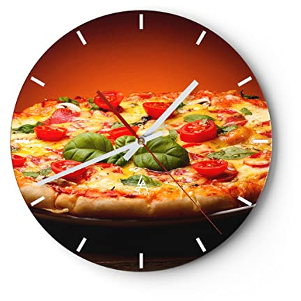 Modern Wanduhr Italien Pizza Tradition Essen 40x40cm Rund Groß Wand Uhr Glas Analog Zimmeruhren Küche Büro Wohnzimmer Glasuhr Wall Clock Dekoration Design Wanddekoration Küchenuhr C3AR40x40-2717