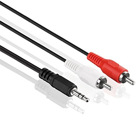 conecto CC50494 Audio Kabel 2X Cinch Stecker auf 3,5mm Stereo Klinke 1,50m Ultraslim-Design schwarz
