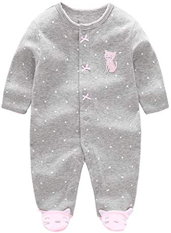 Baby Mädchen Overall Strampler Pyjama Baumwolle Schlafanzug Langarm Body 0-3 Monate
