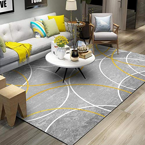 Home Design Chambre d'enfant Décoration Moderne Shaggy Geometrique Motif Adulte Grand Salon Chambre Table Basse Poils Courts Tapis Cristal Velours Gris Moutarde Jaune Modèle Rond 160×230CM