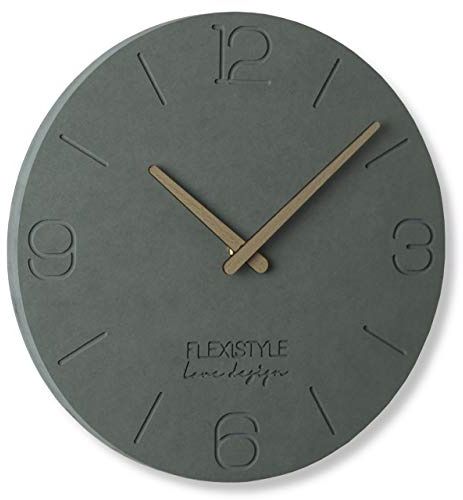 FLEXISTYLE ECO Wall Clock without Ticking Noises 30 cm, Living Room, Bedroom, Made in Europe (Grey 3)