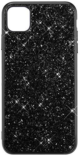 QPOLLY Coque Brillante Compatible avec iPhone 11, étui Bling Glitter Brillant Design PC Dur + Silicone Souple TPU Caoutchouc Bumper Ultra Fin plaqué Antichoc Cover Noir