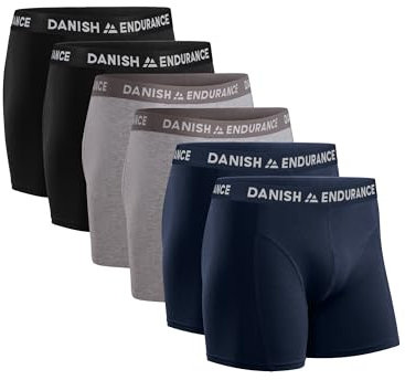 DANISH ENDURANCE Herren Boxershorts, 6 Pack, Retroshorts aus weicher Baumwolle (Mehrfarbig (2X Schwarz, 2X Grau, 2X Marineblau), Large)