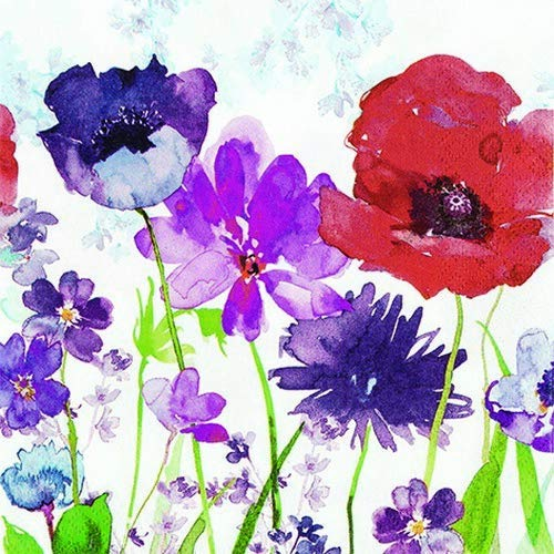 20 Servietten Bunte Wiese an Blumen als Tischdeko für den Frühling und Sommer 33x33cm