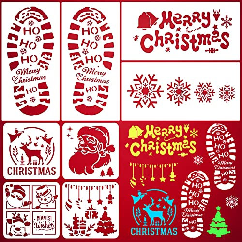 MELLIEX 8 Stück Weihnachten Schablonen, Zeichenschablonen Malschablonen aus Kunststoff, Wiederverwendbar Weihnachten Zeichenschablonen für Geschenkkarten, Fotoalben, Wandkunst, Weihnachtsdekoration