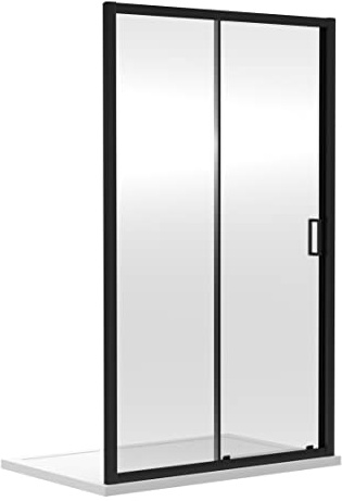 Nuie SQSL12BP Rene | Modern Bathroom 6mm Toughened Safety Glass Reversible Sliding Shower Enclosure Door, 1200mm, Satin Black
