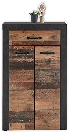Stella Trading Schuhschrank in Old Wood Optik, Betonoxid - Modernes Schuhregal mit viel Stauraum für Ihre Schuhe - 68 x 114 x 37 cm (B/H/T)