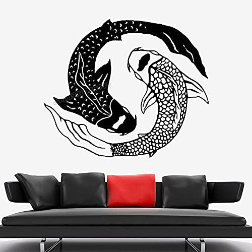 Zdklfm69 WandSticker Wandtattoos Yin Yang KOI Fisch Natur Tiere Yin Yang Fisch Karpfen Kreis Mandala Aufkleber für Wohnkultur 100x84cm