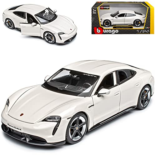 Porsche Taycan Weiss Ab 2019 1/24 Burago Modell Auto mit individiuellem Wunschkennzeichen