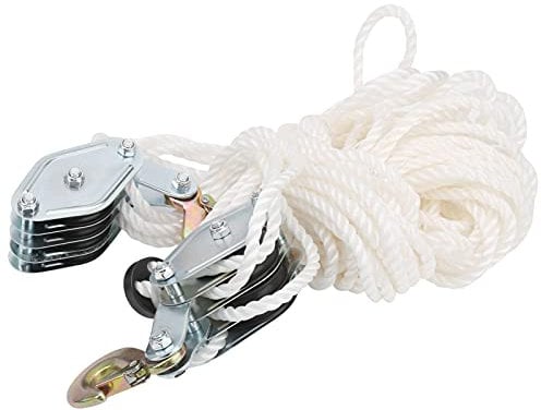 Cable Pulley Set, 4000LB Load Galvanized Steel Hoist Pulley Hook Lifting Pulley Block with Multi Nylon Rope, Rope Pulley Block and Tackle Hoist