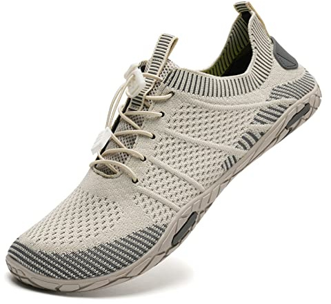 Water Shoes Womens Mens Aqua Beach Swim Shoes Quick Drying Barefoot Shoes for Swimming Pool Boating Surfing Diving Yoga(Beige,9UK)