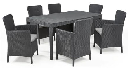 Allibert Diningset Girona-Miami 7-teilig anthrazit - Rattanoptik, wetterfest, Garten