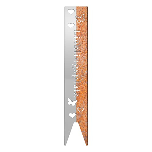 teileplus24 GS04 'Lieblingsplatz' Gartenstecker Gartenschild | Rost Garten Deko | 3D Abkantung | 120cm x 21cm, Design:Lieblingsplatz
